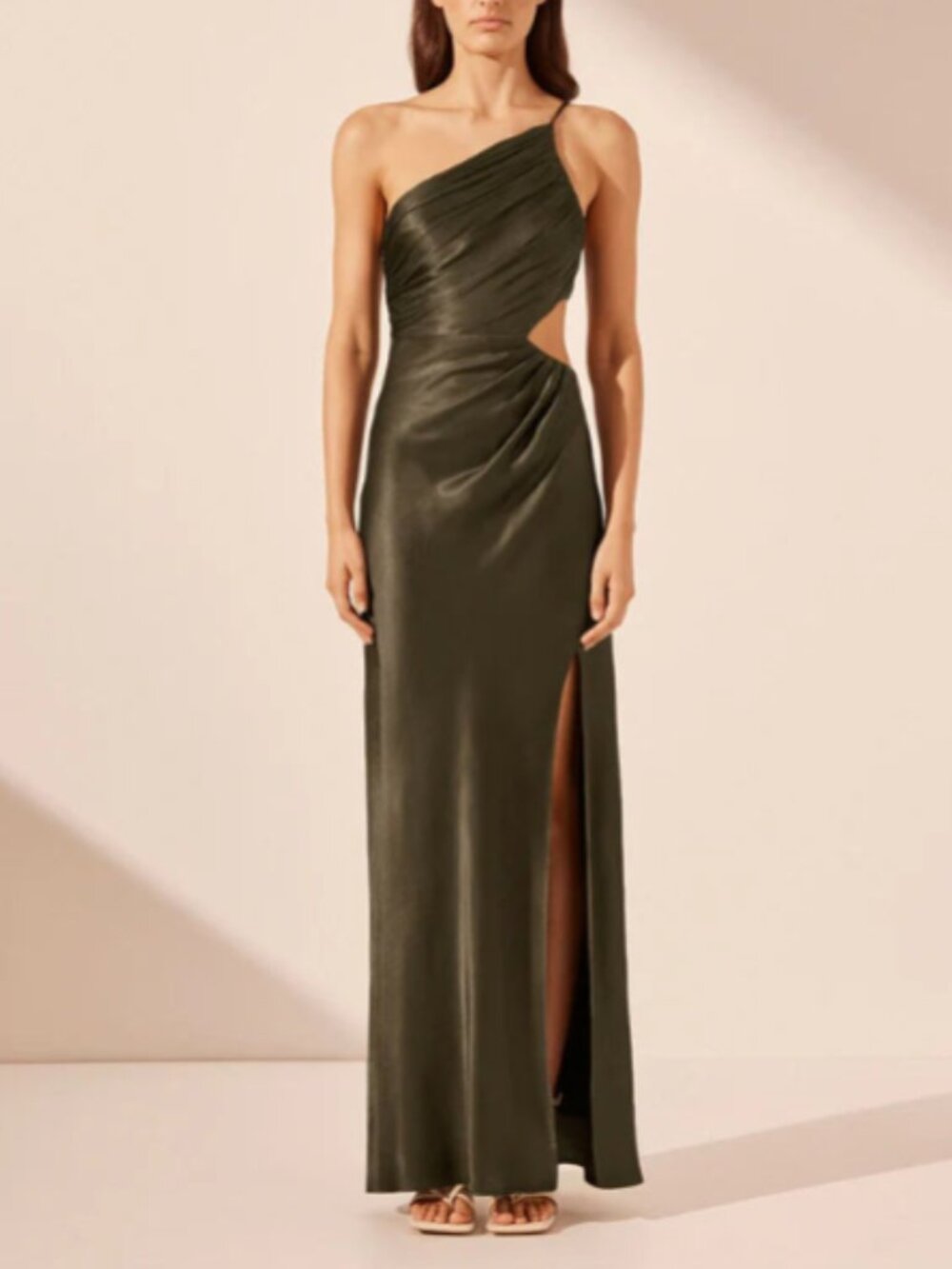 Shona Joy La Lune Asymmetrical Gathered Maxi Dress - Forest Green